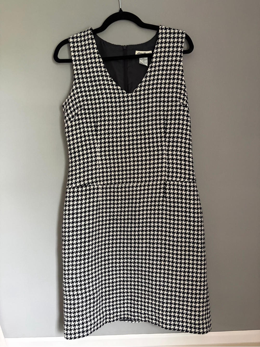 Vintage Eddie Bauer Black White Houndstooth Sleeveless Mini Dress Wool Blend VTG